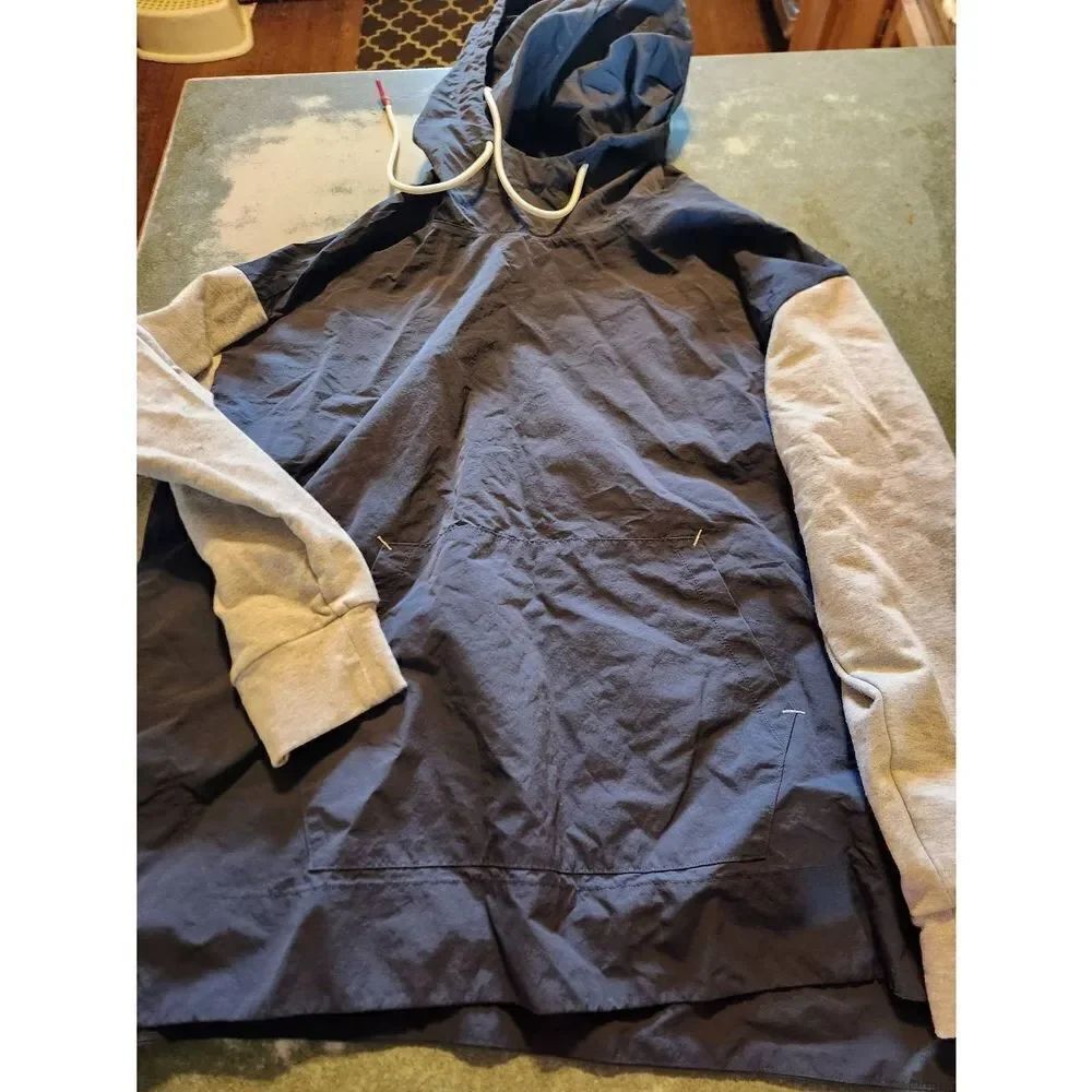 JOHNNY WAS CALME~ Nylon Hoodie Jacket Pullover Shirt Blue Gray Sz M